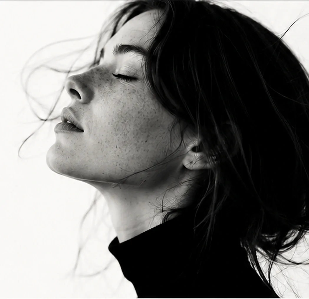 Expressive monochrome portrait conveying a present human mood
